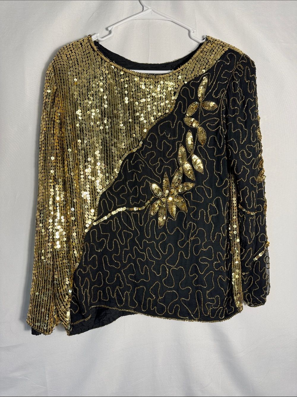 VTG Jean for Joseph Le Bon Black and Gold Silk Sequin Top Women’s Size Medium